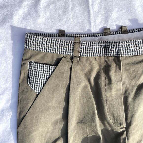 O’2nd Houndstooth Green Korean Trouser Pants Womens 4 Nylon Wool Linen Ankle - Picture 3 of 6